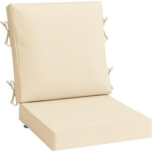 MIULEE Beige Outdoor Dining Cushion 20x20 Inch Waterproof & 3 Year Color Fastness Deep Seat and Back Cushion for Patio Furniture Chair with Ties