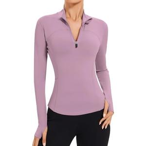 AKEWEI Womens Long Sleeve Workout Tops Quarter Zip Pullover Quick Dry Crop Athletic Slim Fit Yoga Shirts, Small