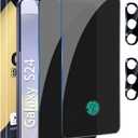 [2+2 Pack] Privacy Screen Protector Compatible with Galaxy S24 5G, 2 Tempered Glass Film with 2 Camera Lens Protectors, High Clarity, Anti-Spy Protection