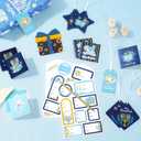 WERNNSAI Hanukkah Holiday Gift Tags - 24PCS Blue Themed Gift Wrapping Tags with Ribbon, Sticker Seals, and Mini Notecards (Star of David, Menorah, Dreidel) for Gift Bags and Wrapped Presents