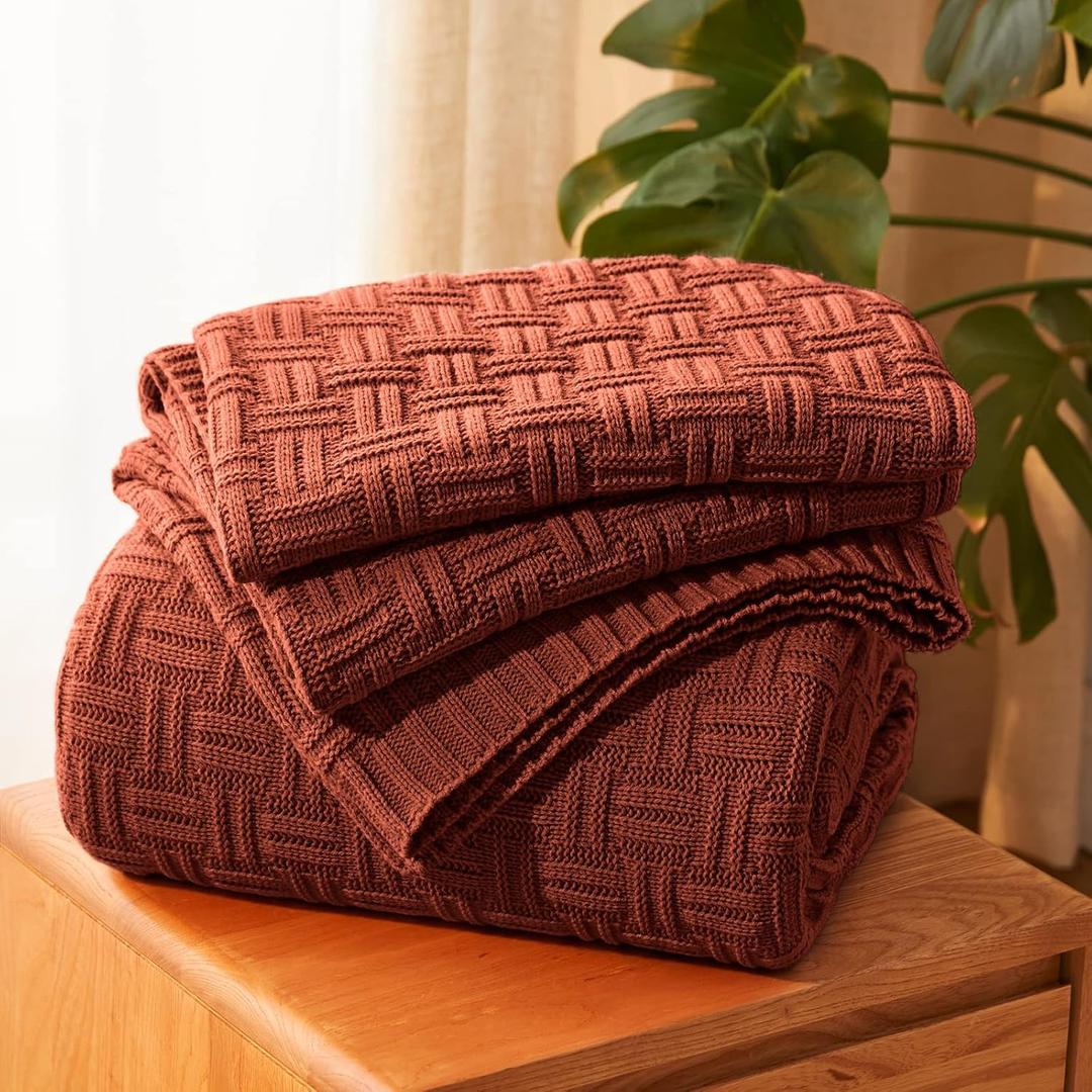 Aormenzy 60x80 Soft Cozy Acrylic Throw Blanket, Cable Knit for Couch Sofa Bed, Rust