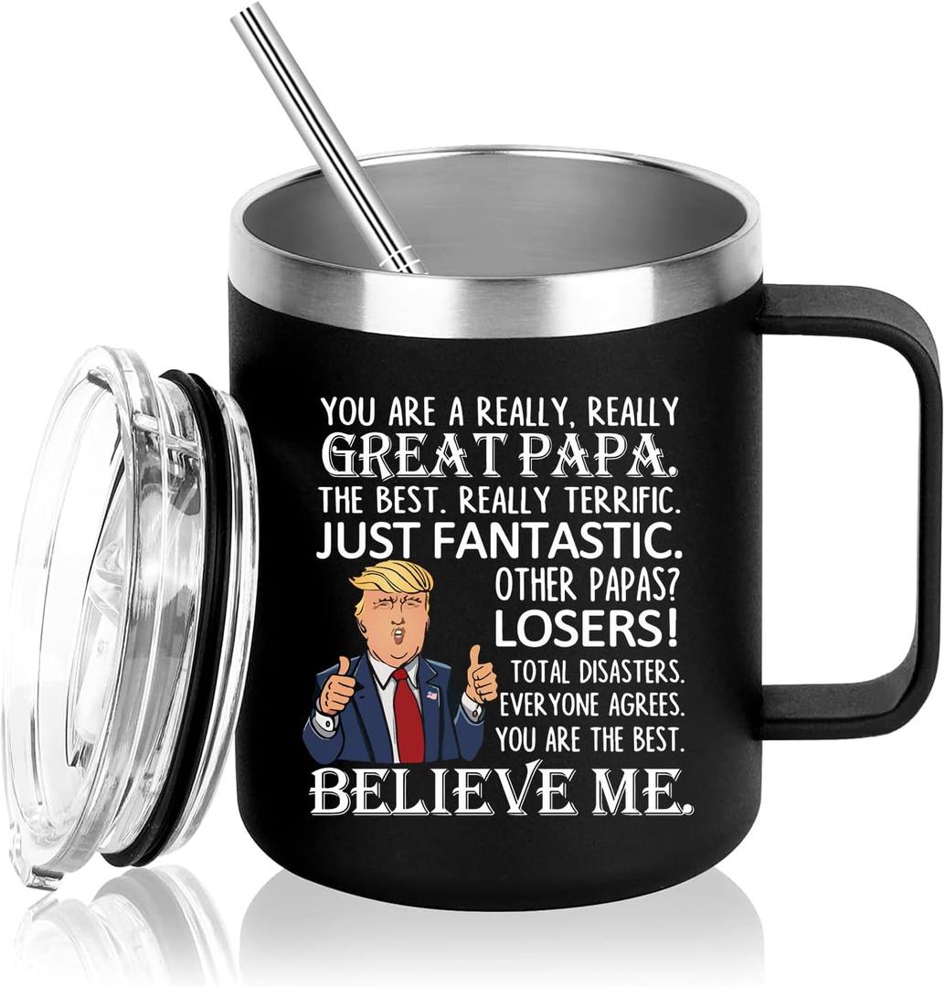 Great Papa Steel Insulated Coffee Mug, Funny PAPA Gift, Father's Day Dad Gifts from Daughter, Funny Gift for Papa Husband, PaPa Mug for Dad Birthday 12 OZ Black