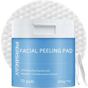 Persbeay Glycolic Acid Pads, Exfoliating Toner Pads for Facial Radiance, Dual Action Gentle Face Pad for Deep Cleaning Effect |Peels & Daily Skin Renewal |Salicylic Acid & Vitamins B3 |70 Count