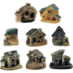 8 PCS Mini House Figurines, Miniature Village Hut Figurine, Fairy Garden Cottage Ornaments Accessories for DIY Bonsai, Succulent Planting, Terrarium, Flower Pot Decor