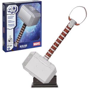 4D Build, Marvel Mjolnir Thor Hammer 3D Puzzle Model Kit with Stand 87 Pcs | Thor Desk Decor | Building Toys | 3D Puzzles for Adults & Teens 12+