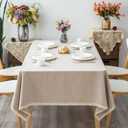 GLORY SEASON Textured Tablecloth Linen-Look Rustic Burlap Style Washable Solid Heavy Weight Lace Trim Rectangle Fabric Table Cloth,Table Cover for Kitchen Dinning Tabletop Decoration55x70 in Beige