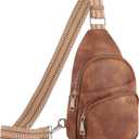 CLUCI Small Sling Bag for Women, Vegan Leather Fanny Pack Crossbody Bags for Women, Chest Bag With Guitar Strap (A-0 Brown)