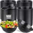 Newtay 100 Pack 32oz Black Disposable Plastic Bowls Plastic Salad Bowls Large Stackable Serving Soup Dinnerware for Birthdays, Weddings, Parties, Festivals