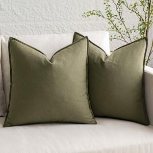 MIULEE Pack of 2 Greyish Green Pillow Covers 18x18 Inch Decorative Couch Throw Pillow Covers Spring Linen Cushion Covers Set Modern Farmhouse Home Decor for Sofa Living Room Bed (18" x 18" (Pack of 2))