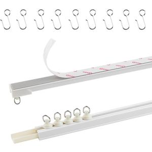 TYRON Adhesive Curtain Track Ceiling or Wall Mount(128"/ 10.7 FT), Ceiling Track Room Divider, Self Adhesive Curtains Rod No Drill, Screws or Tools, Curtain Hangers No Damage