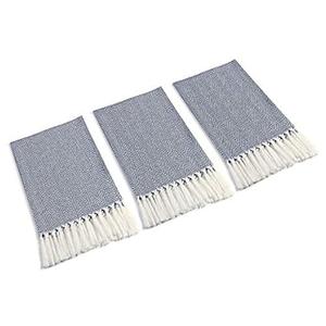 Mia'sDream Tassels Cotton Bath Hand Towel Set Kitchen Tea Towel Dish Towels Set Napkin Washcloth 3 Pack 16inch X 24inch (Blue)