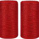 2 Rolls Red Mesh Ribbon for Wreath Crafts, 6 Inch x 30FT Per Roll Metallic Foil Deco Mesh Rolls Decorative Mesh Fabric for Christmas Tree Wreath Garland Swag Basket Home Party Decor