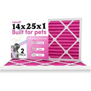 Colorfil 14x25x1 Air Filter (2-Pack) | Made in the USA | Color Changing | Remove Cat and Dog Odor | MERV 8 for Pet Hair Dander and Dust | 13.5"x24.5"x0.75" Exact Size