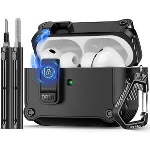 Pohgelan Compatible with AirPods Pro 3 Case,Magnetic Automatic Lock with Cleaning Kit,Compatible with Magsafe Cover-Black