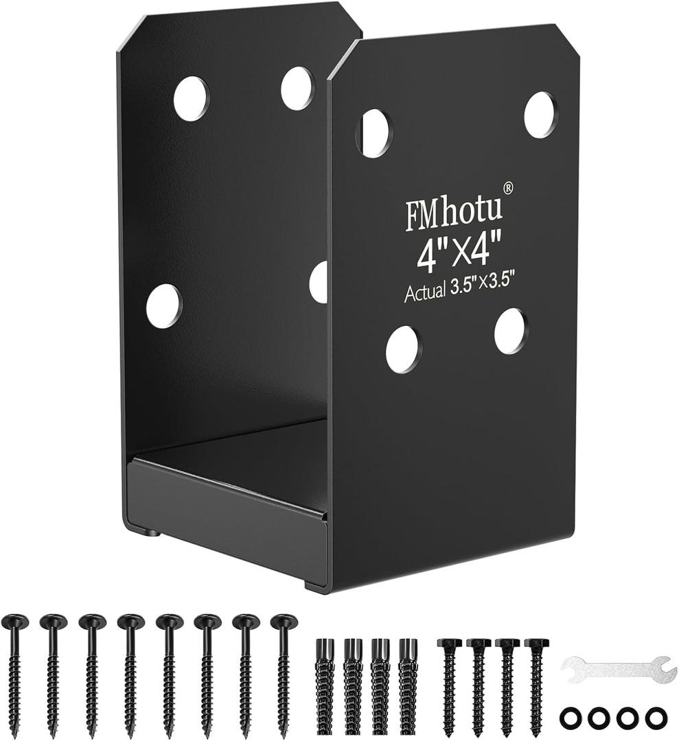 4x4 Stainless Steel Post Base,Internal 3.5 x 3.5 Post Anchor Bracket,Deck Post Base Concrete Support Anchor Base for Deck Railing, Fences, Mailboxes(1Pcs Black)