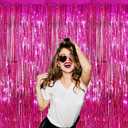 2 x 3Pack Fuchsia Foil Fringe Curtain Backdrop-3 Pack 3.3ft x 8.3ft Streamers for Birthday, Bachelorette, Wedding, Anniversary Christmas, New Year, Thanksgiving Parties