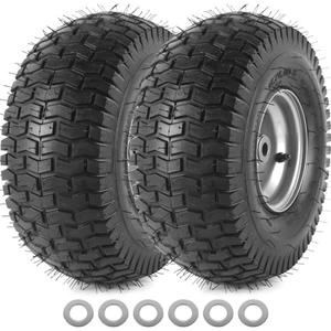 AR-PRO 15 x 6.00-6" Tubeless Tire and Wheel Assemblies, Compatible with John Deere Craftsman Riding Lawn Mower Front Tires, 3" Centered Hub and 3/4" Bushings (Set of 2)