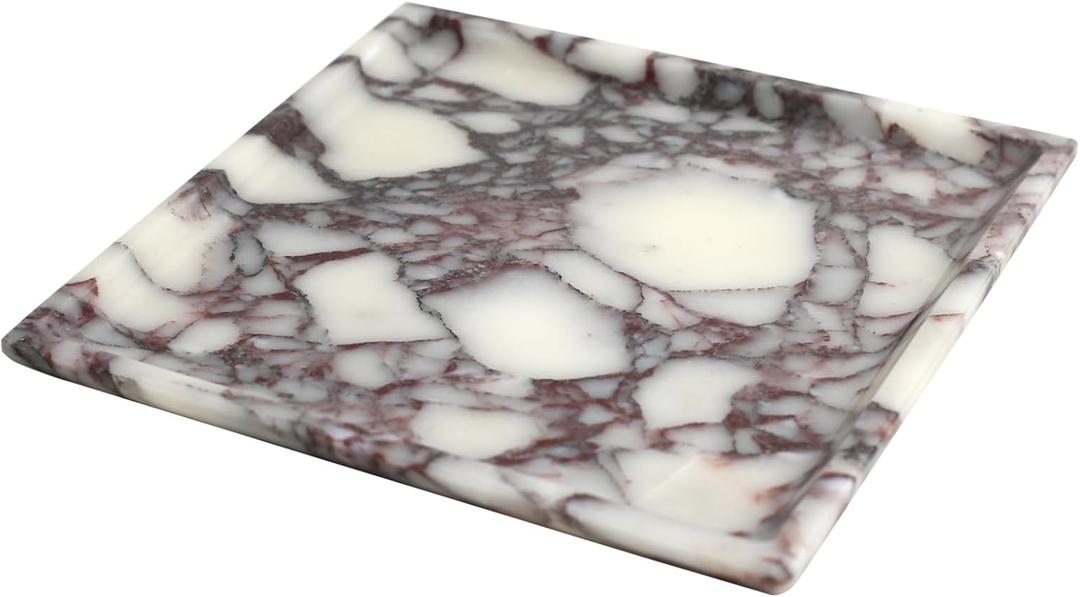 Natural Marble Tray, Coffee Table, Food, Fruit, Paper Cup, Cake Display, Coffee bar, Family Gatherings, Seasonal Holiday Decoration Tray(Viola-Square-9.8"x9.8"x0.7")
