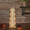 VHC Brands Tropical Wood Pumpkin Stack Welcome Wooden Sign Medium 16.5x5.5x2.5, Fall and Thanksgiving Home Decor for Tables and Shelves, Indoor Decorations for Tabletop
