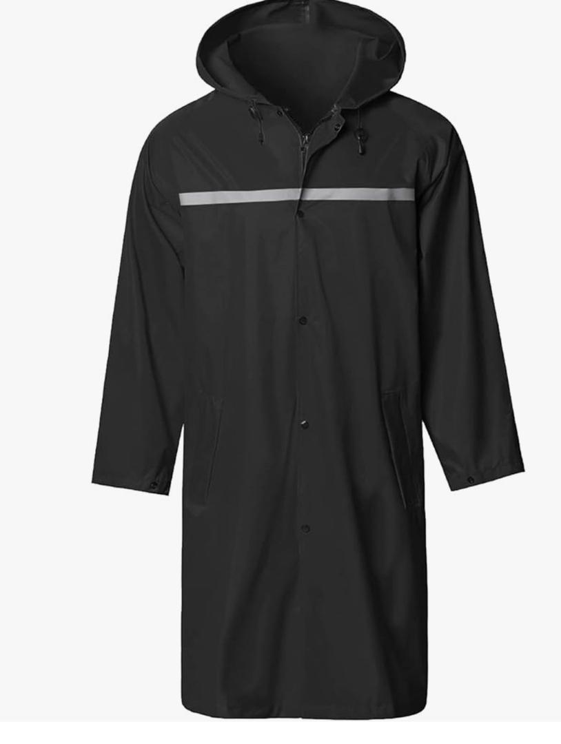 Mens Long Hooded Safety Rain Jacket Waterproof Emergency Raincoat Poncho Large