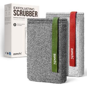 ZOMCHI Body Scrubber, 2 Pack Exfoliating Sponge for Shower and Bath, Large Exfoliator Tool to Remove Dead Skin, Body Sponge for Women & Men (2-Pack, Gray)