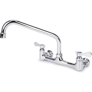 Wall Mount Kitchen Faucet 8" Center Commercial Sink Faucet with 10" Swivel Spout Dual Handles Brass Utility Sink Faucet for Laundry Room Restaurant Polish Chrome