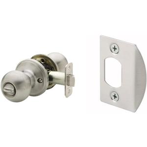 Copper Creek BK2030SS Ball Door Knob, Privacy Function, 1 Pack, Satin Stainless & Prime-Line E 2457 Satin Nickel, Dead Latch Door Strike (2 Pack)