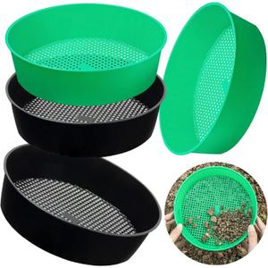 4 Pack Rock Garden Sieve Soil Sifter, Round Plastic Gardening Soil Sifting Pan Sand Sifter Set, Sifting Tray for Small Gravel