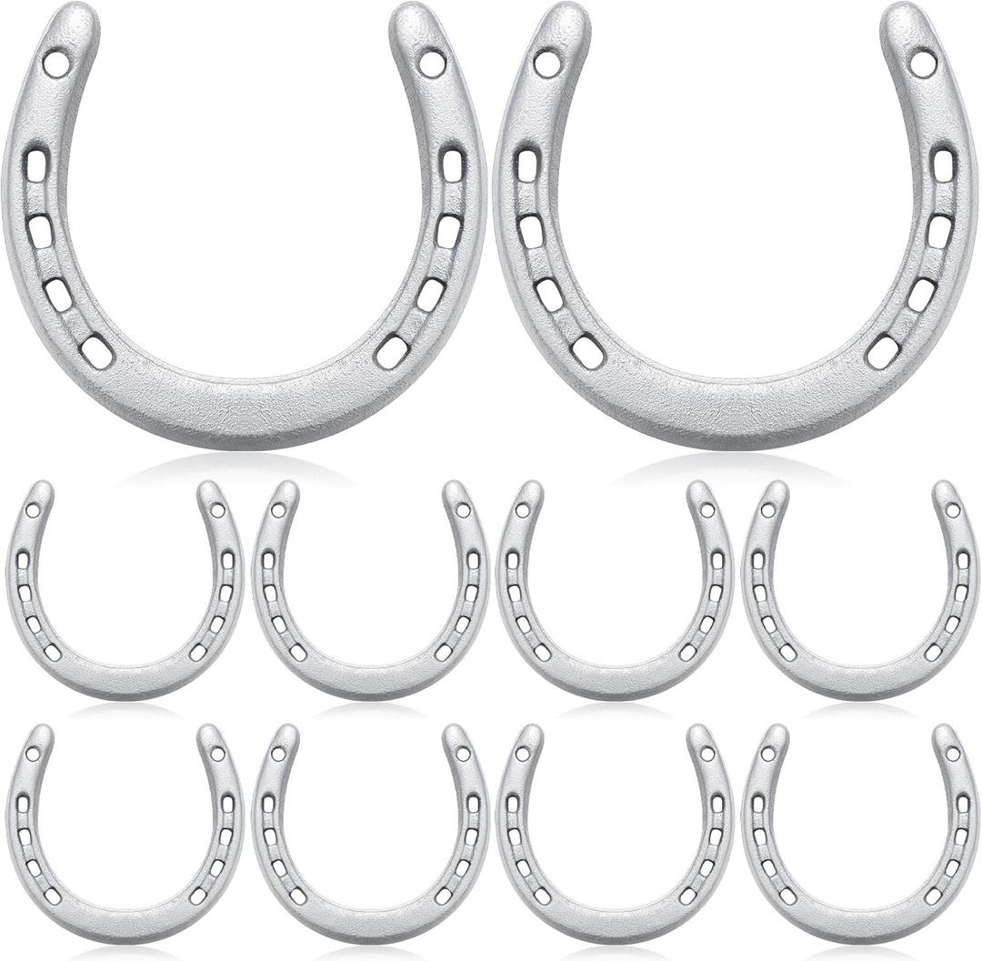 Shimeyao 10 Pcs Horseshoe Bulk Cast Iron 4.5 x 4.3 Inch Horseshoes for Adults Wall Hung Good Luck Handmade Decorations Horse Theme Party Wedding Birthday Supplies (Silver)