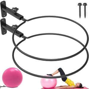 Wall Mount Stability Ball Storage Rack for 26" Large Balls, Adjustable Heavy Duty Exercise Ball Holder for Home Gym, Metal Bracket for Yoga Ball, Swiss Ball, Physio Ball, Medicine Ball