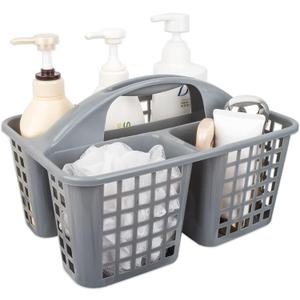 JiatuA Portable Shower Caddy Basket with Compartments Cleaning Supplies Organizer with Handle Plastic Storage Divided Tool Bin for Bathroom, Bedroom, Kitchen, College Dorm, Garden, Under Sink, Grey