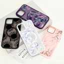 for iPhone 14 Plus Magnetic Matte Translucent Case,Luxury Shockproof Magnetic,Cute Flower Pattern Hard Back Cover iPhone 14 Plus Case for Women Girls-Little Pink Floral