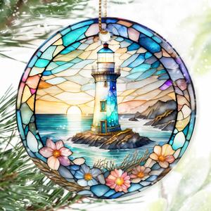 3 x Colorful Ceramic Lighthouse Christmas Ornament for Tree, Holiday Decorations, Christmas Decor, Lighthouse Lovers Gifts, Ornament Gift Ideas
