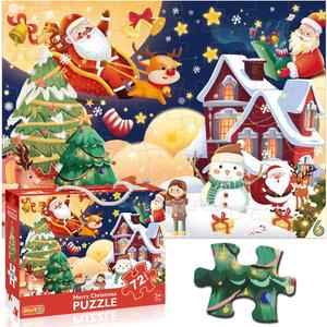 Christmas Jigsaw Puzzle for Kids Ages 3-5 4-8 Year Old and UpJumbo 72 Piece Reindeer Floor Puzzle Fancy Toddler Learn Educational Toys Gift Box