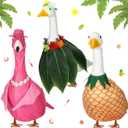 Suzile 3 Pcs Porch Goose Outfits Clothes for 23 Inch Cement Goose Costume Garden for Outdoor Lawn Patio Ceramic Duck Decor (Summer Hawaii)