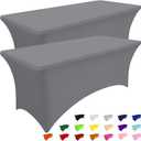 Smiry 2 Pack Spandex Table Cloth 4FT, Elastic Fitted Stretch Tablecloths, Washable and Wrinkle Free Rectangular Patio Table Cover for Outdoor, Wedding, Banquet & Parties (Grey, 48Lx30Wx30H Inch)