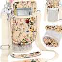 Water Bottle Holder Carrier Bag with Strap - Crossbody Sling for Walking with Phone Pocket Insulated for 32 24 oz (Beige)