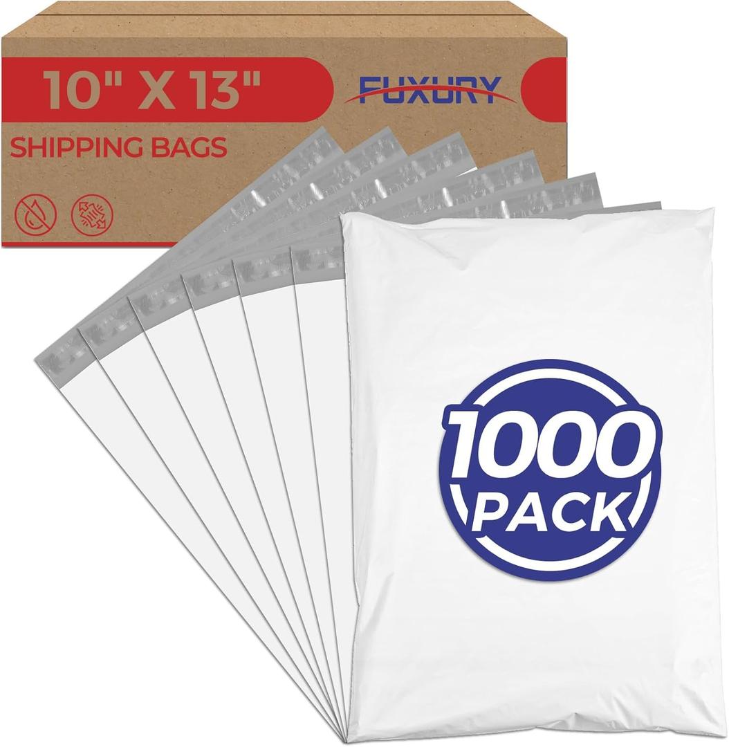 Fuxury 1000 Pack 10x13" Poly Mailers Bulk,Waterproof Mailing Envelopes for Clothing,Strong Adhesive Self Seal Poly Shipping Bags for Postage Return Books Small Business(White)