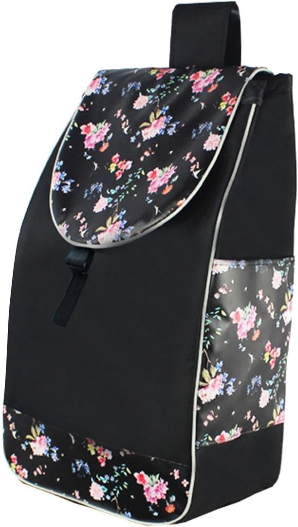 APLVFFZH Trolley Cart Spare Bag Folding Shopping Cart Replacement Bag Daily Essential Waterproof Storage for House Groceries Grocery, Black Flower