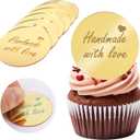 2 x 20Pcs Gold Handmade Cupcake Topper Acrylic Mirror Handmade Tags for Mother's Gift Gift Decorations Birthday Thanksgiving Party Favors Round Tags Decorations for Teacher Appreciation DIY Crafts