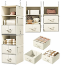 Vailando 6-Shelf Hanging Closet Organizer with 3 Drawers, 2 Separable 3-Shelf Closet Organizers and Storage for Wardrobe Organization, Hanging Dresser for Nursury & Dorm Clothes Organizer, Beige