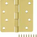 Door Hinges for Interior Doors 10-Pack 4-inch x 4-inch, Design House 1/4-inch Radius Steel Door Hinge Door Hardware, Satin Brass, 181529