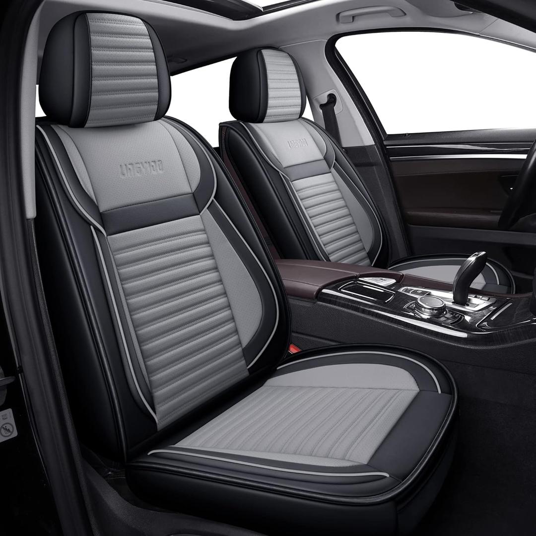 LINGVIDO Full Set Car Seat Covers, Faux Nappa Leather, Airbag Compatible and Waterproof Protectors for Sedans SUVs, Breathable Interior for Active Families, Pets, and Commuters (5 Seats, Black/Gray)