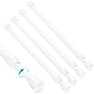 MEXAU 4PCS Small Tension Curtain Rod 11 to 19 Inch, White Short Curtain Rods No Drilling, Loaded Expandable Spring Curtain Rods for Kitchen, Closet, Cupboard, Door, Bookshelf