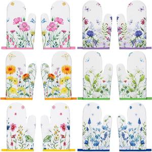 6 Pairs Spring Floral Oven Mitts Bulk Heat Resistant Flower Wildflower Oven Gloves Cute Decorative Kitchen Mitts for Spring Cooking Baking Housewarming Gifts, 6.7 x 9.8 inch
