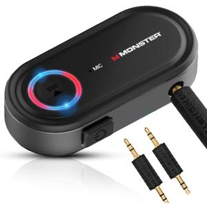 Monster Bluetooth Audio Receiver, Aux Bluetooth Adapter with 3.5mm Jack, Hands-Free Calls, Siri & Google Voice Compatible, for Home Stereo, Headphones & Car Connectivity