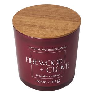 Natural Wax Blend Candle Glass Jar, Firewood + Clove 50 OZ