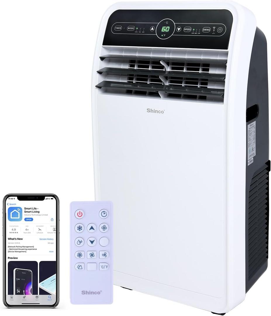 Shinco 12,000 BTU Portable Air Conditioner with WiFi, Portable AC Unit with Built-in Cool, 3-in-1 Cooling Fan & Dehumidifier for Rooms up to 400 Sq.Ft, Remote, 24H Timer, Installation Kits Shinco 12,000 BTU Portable Air Conditioner with WiFi, Portable AC Unit with Built-in Cool, 3-in-1 Cooling Fan & Dehumidifier for Rooms up to 400 Sq.Ft, Remote, 24H Timer, Installation Kits