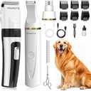 Dog Hair Clippers for Grooming Kit and Dog Paw Trimmer Nail Grinder for Grooming, Low Noise Rechargeable Cordless, Shaver Grooming Supplies for Pet Cats Dogs (White, White)