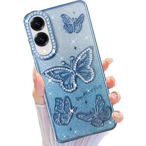 for Samsung Galaxy S25 Edge Glitter Case 3D Butterfly Pattern Blue